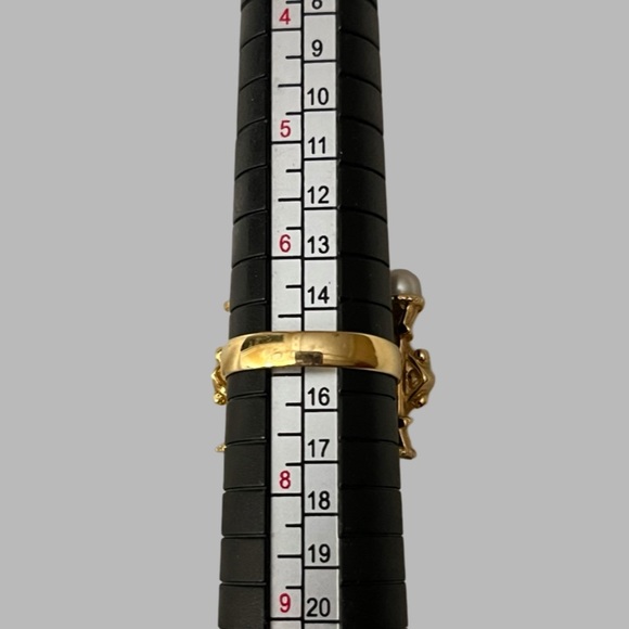 Renaissance Style 14K Glass Cameo, Pearl and Sapphire Ring Size 7 - Picture 11 of 12